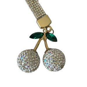 Bling Silver Rhinestone Cherry Bag Key Charm NWOT